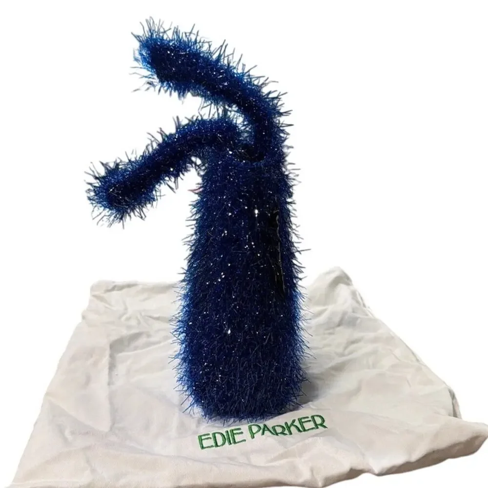 Edie Parker 'Weedie' Mini Grass Tinsel Handbag Metallic Blue New